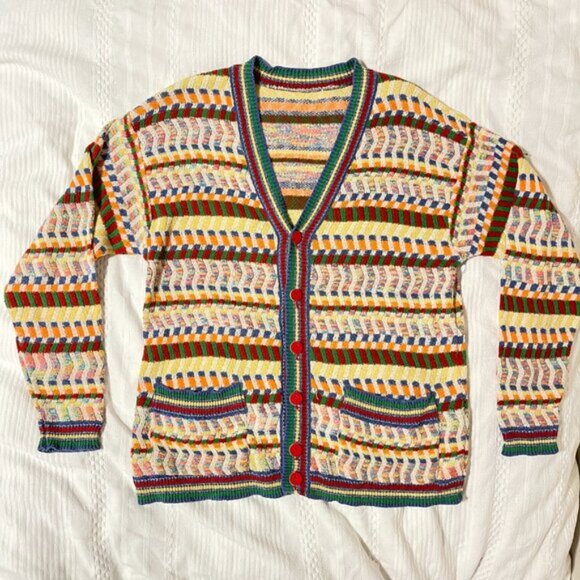 Vintage Missoni-Style Rainbow Knit Button-Up Cardigan - M - Picture 2 of 11
